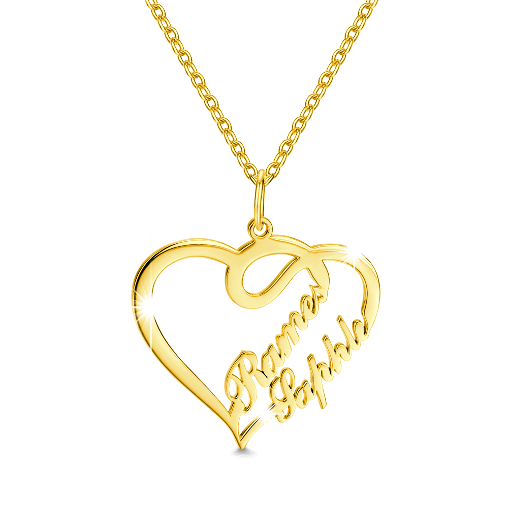 Custom Overlapping Heart Two Names Necklace 925 Sterling Silver