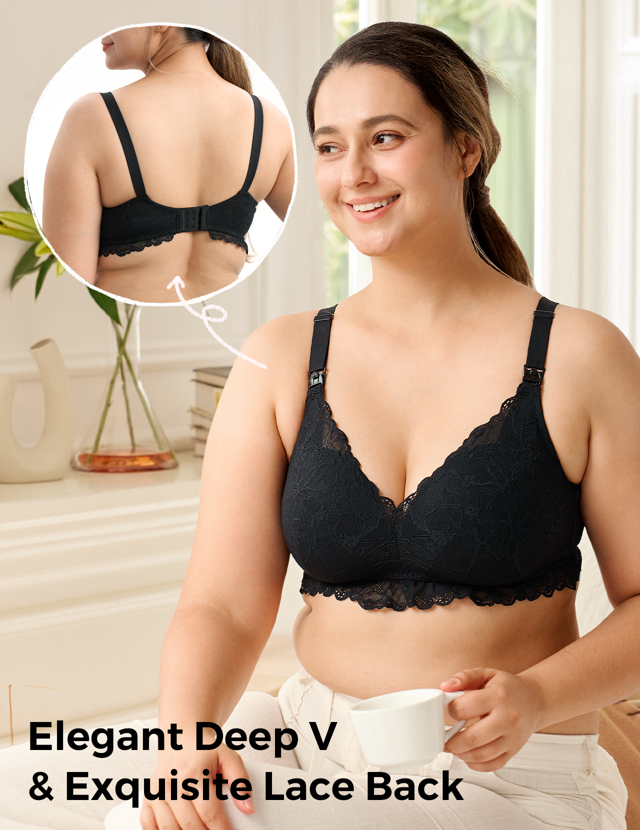 柔软蕾丝 V 领哺乳文胸