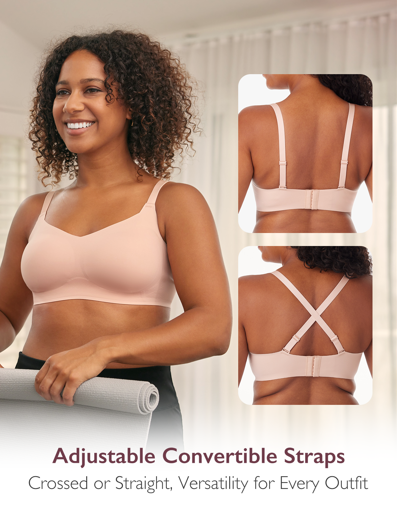 Invisible Square Neckline Comfort Wireless Everyday Bras