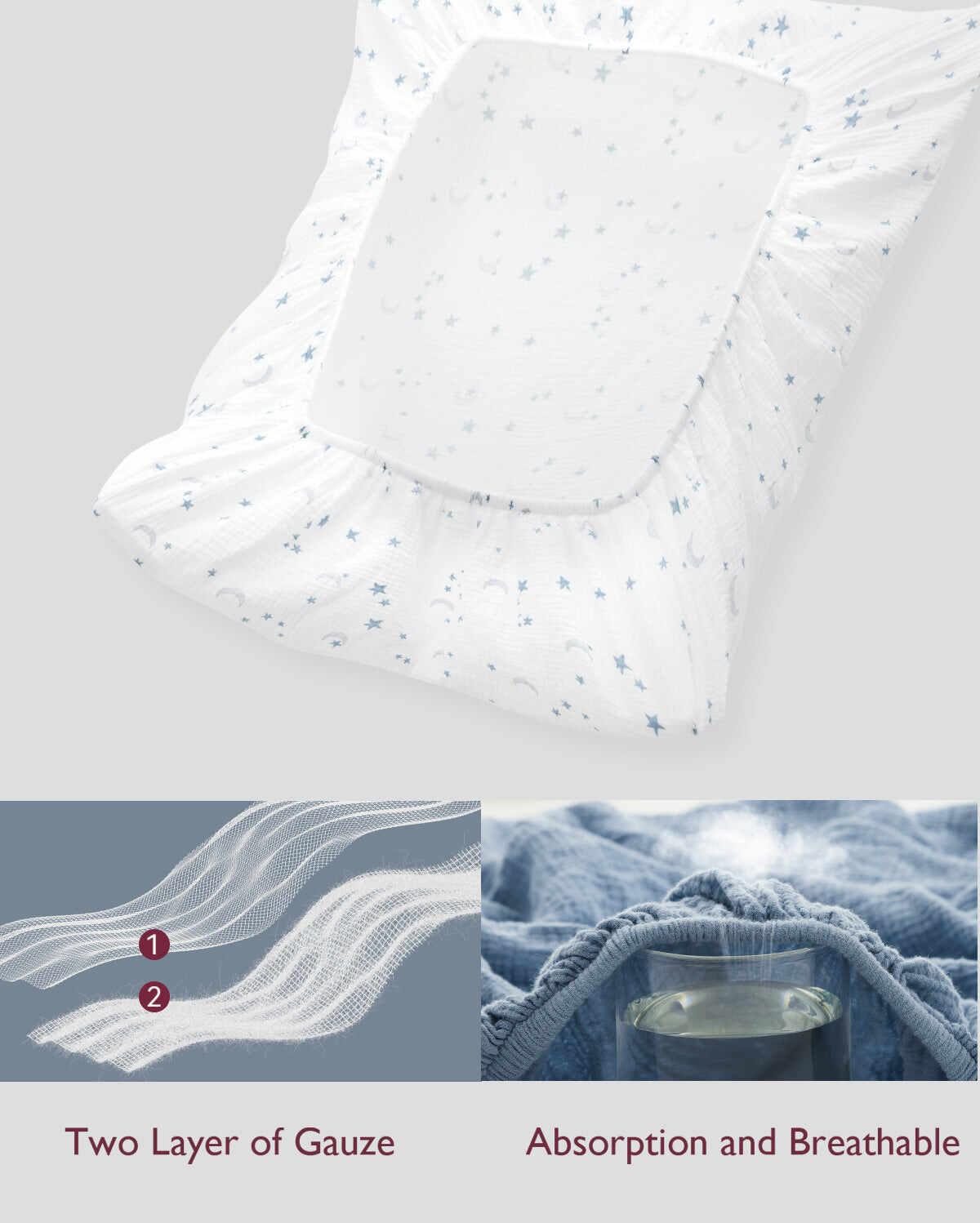 2 种尺寸的 Momcozy 薄纱婴儿床单