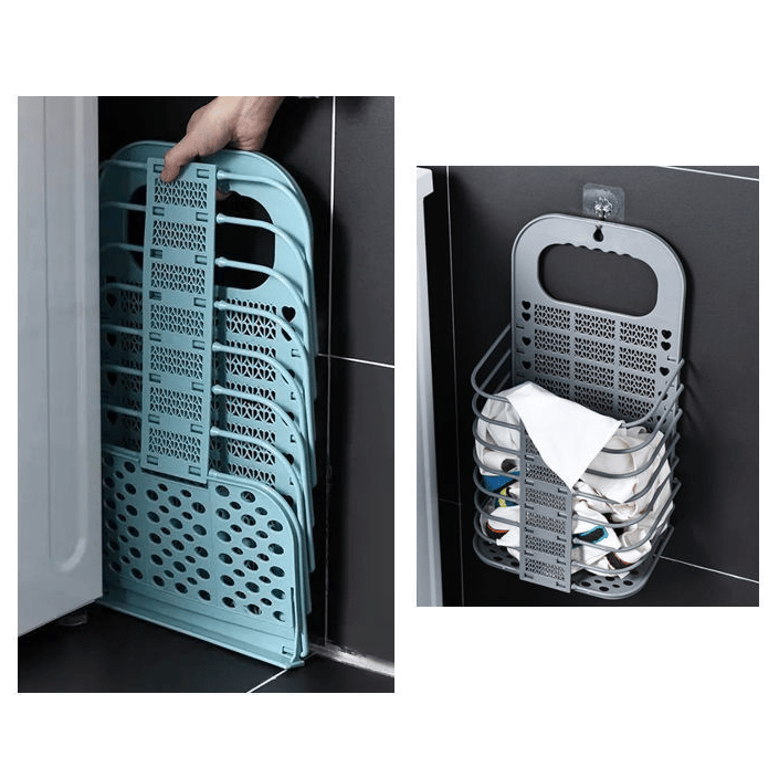 Folding wall-mounted non-perforated storage baskets