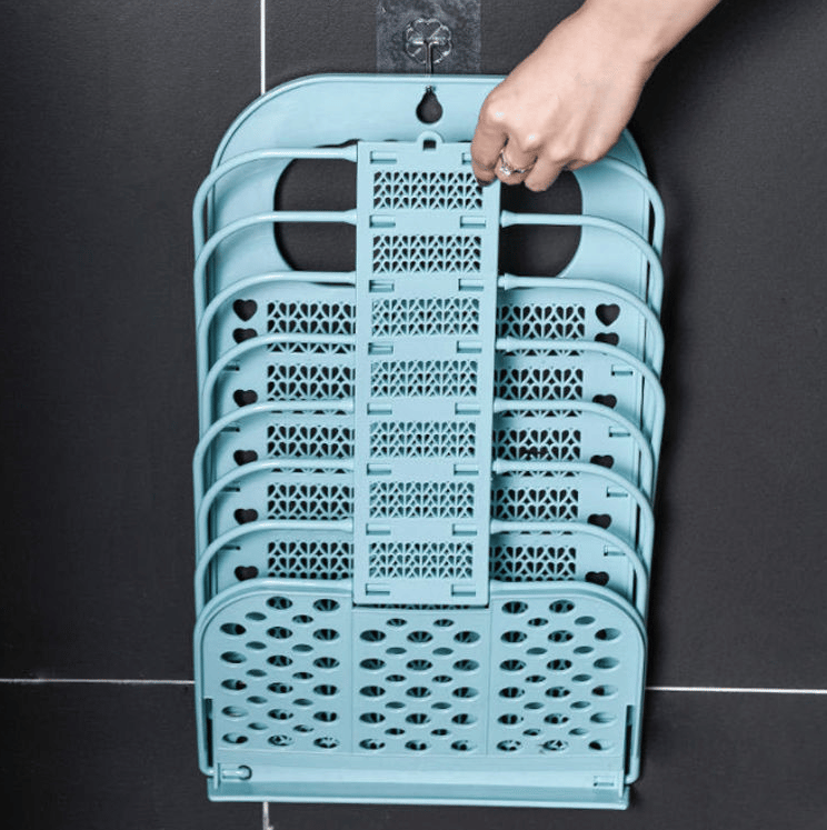 Folding wall-mounted non-perforated storage baskets