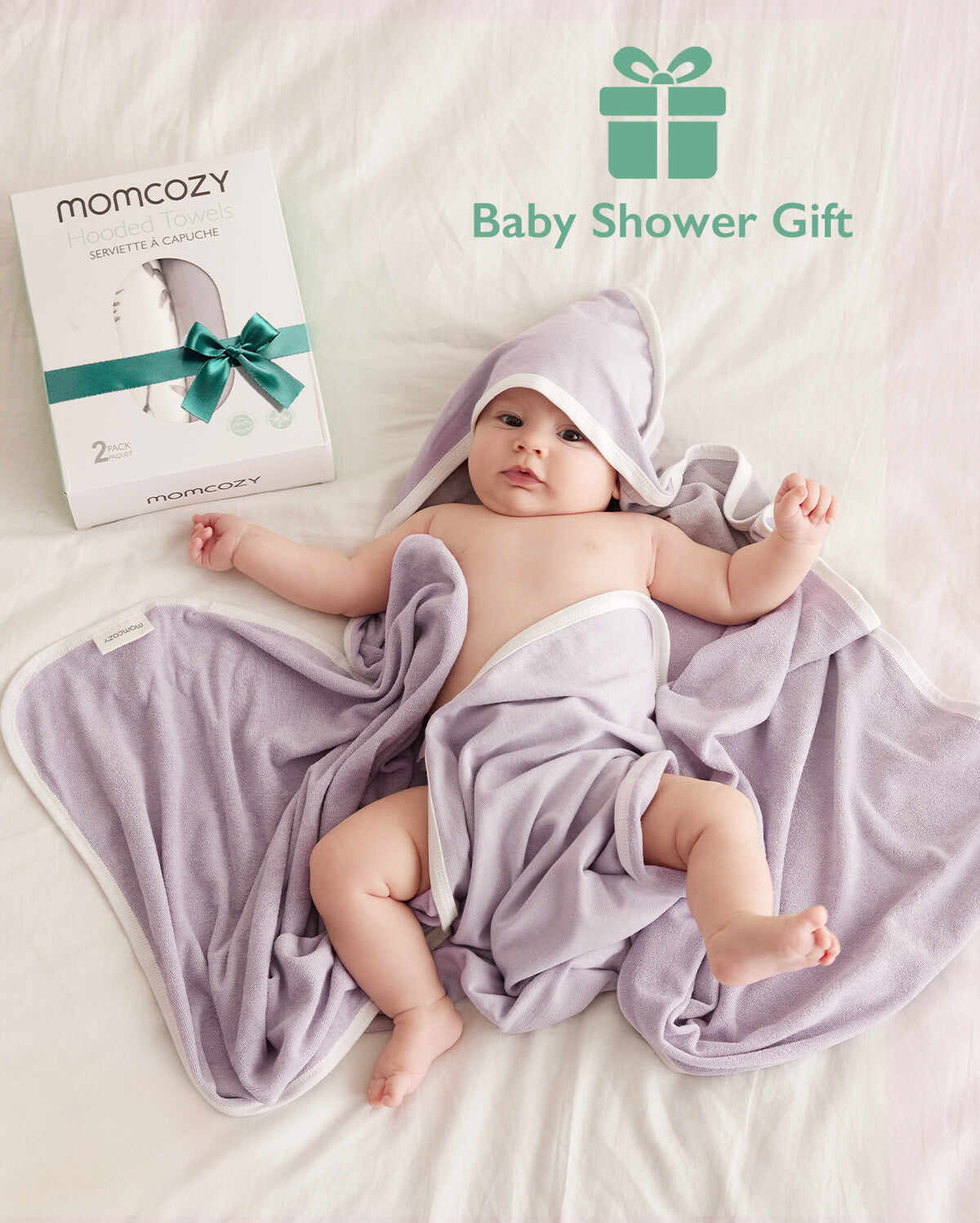 Momcozy 新生儿淋浴用连帽巾 - 2 条装（1 件装）