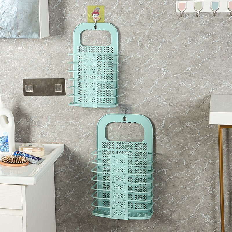 Folding wall-mounted non-perforated storage baskets