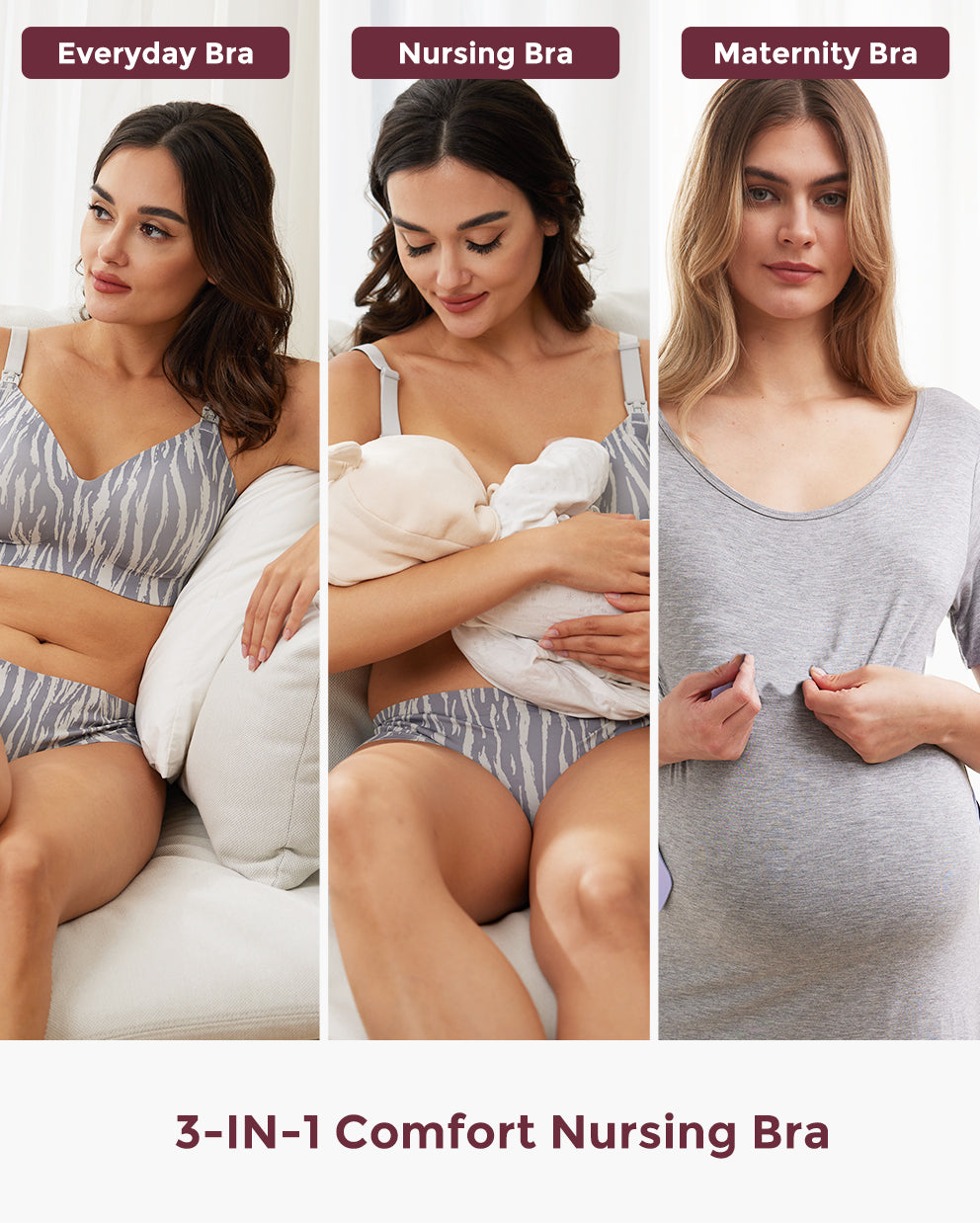 SMOOTH - Ultra Soft Gray Zebra Maternity Nursing Bra