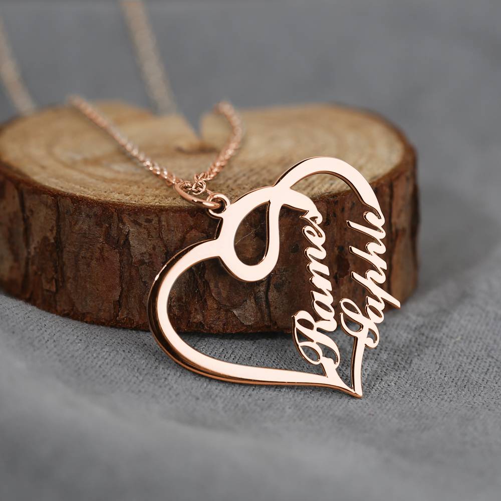 Custom Overlapping Heart Two Names Necklace 925 Sterling Silver