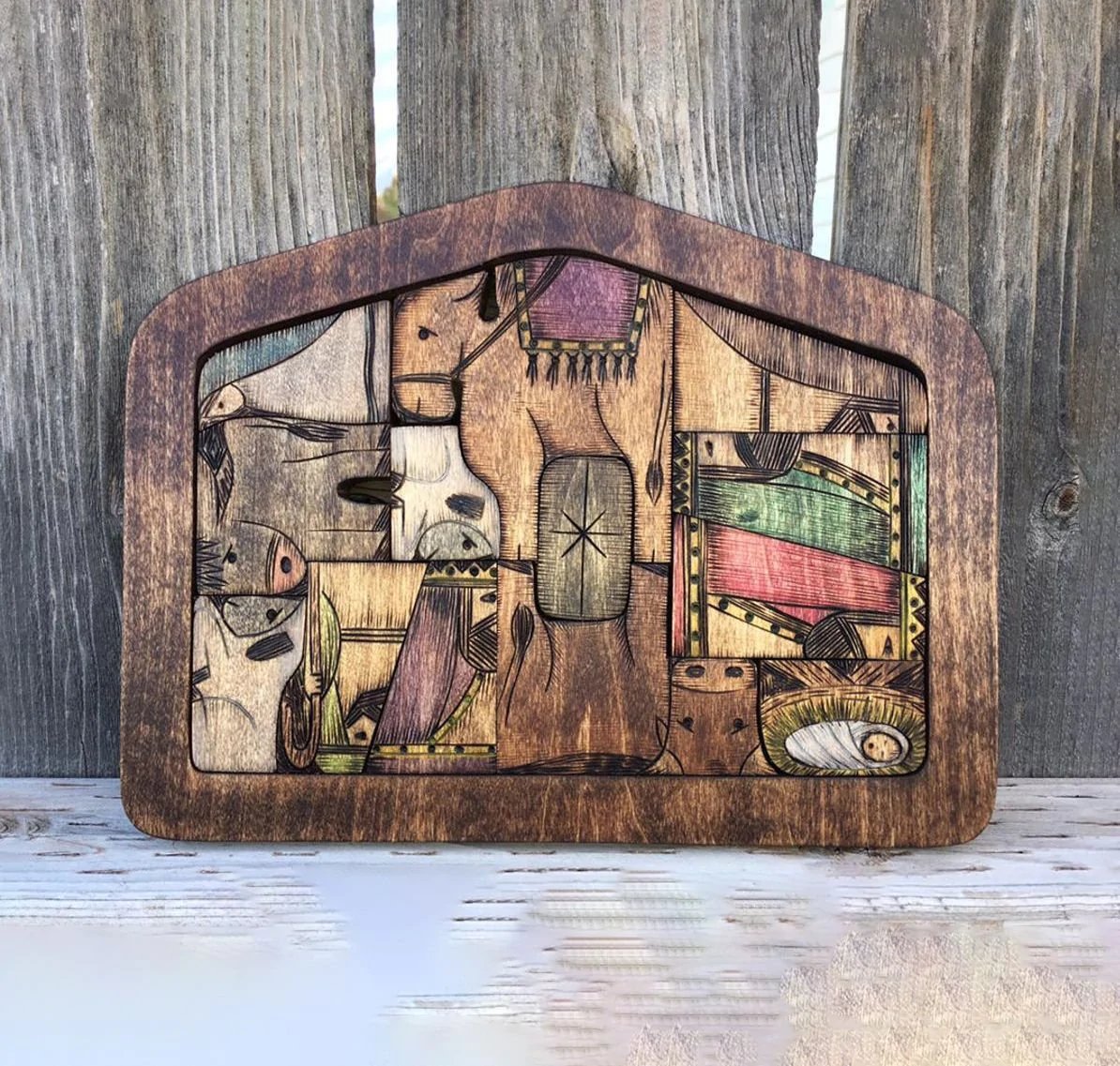 Nativity Puzzle With Wood Burned Design Wooden Jesus Puzzles Set Jigsaw Game